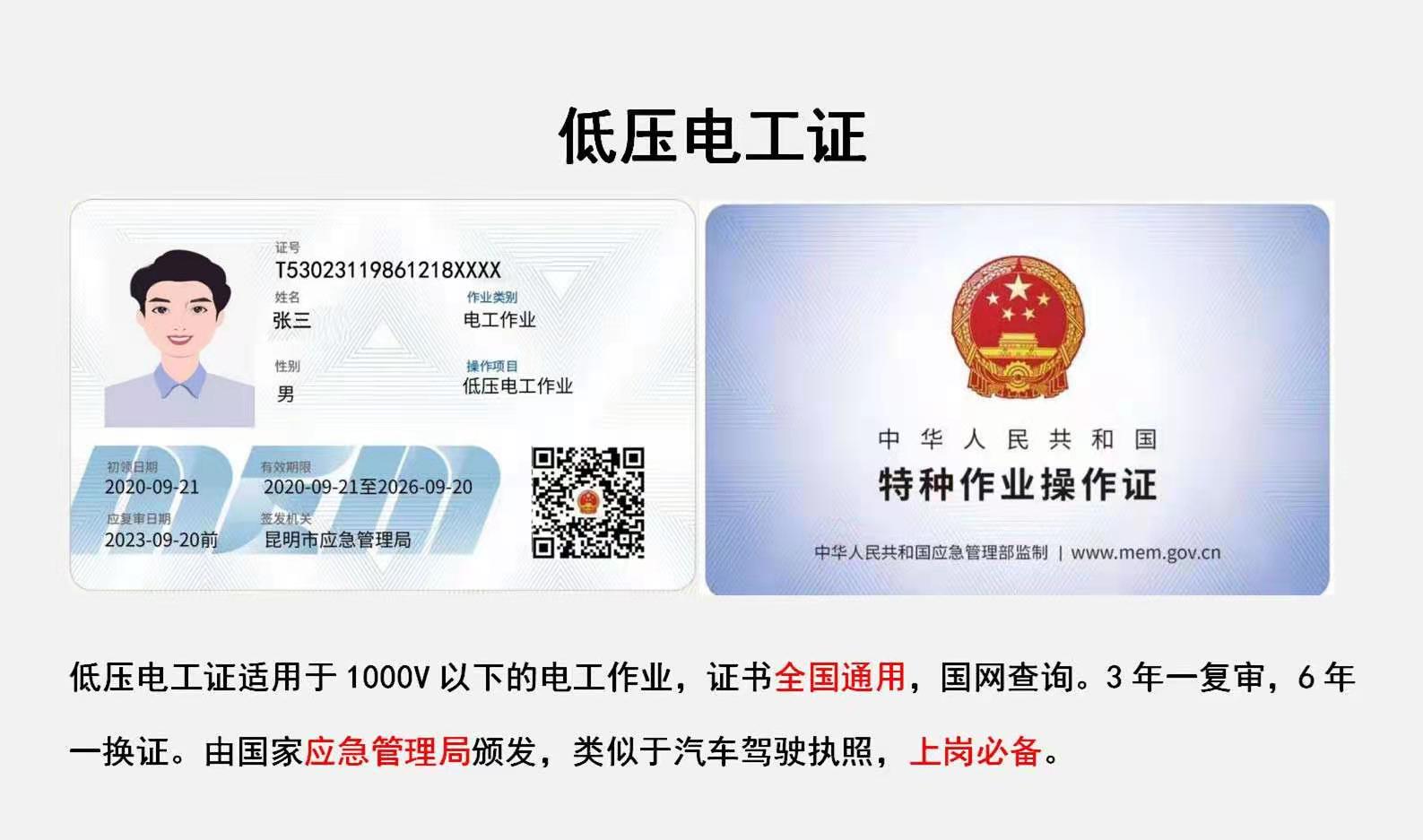 云南省应急管理厅和昆明市应急管理局颁发的电工证有什么区别？